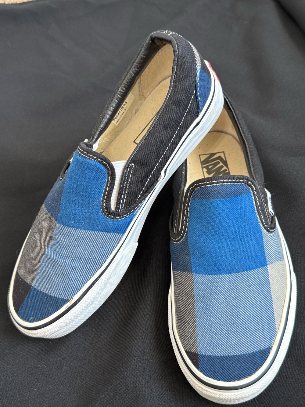 Vans Slip-On Plaid Canvas Shoes in Blue